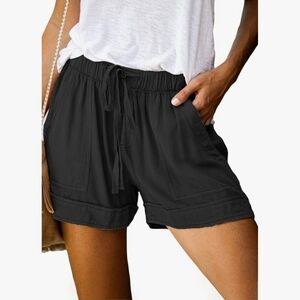 Womens Comfy Drawstring Casual Elastic Waist Pocketed Shorts, Black - XXL